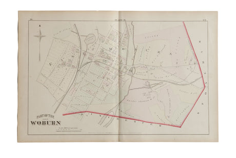 Antique Woburn Massachusetts Atlas Map Plate H