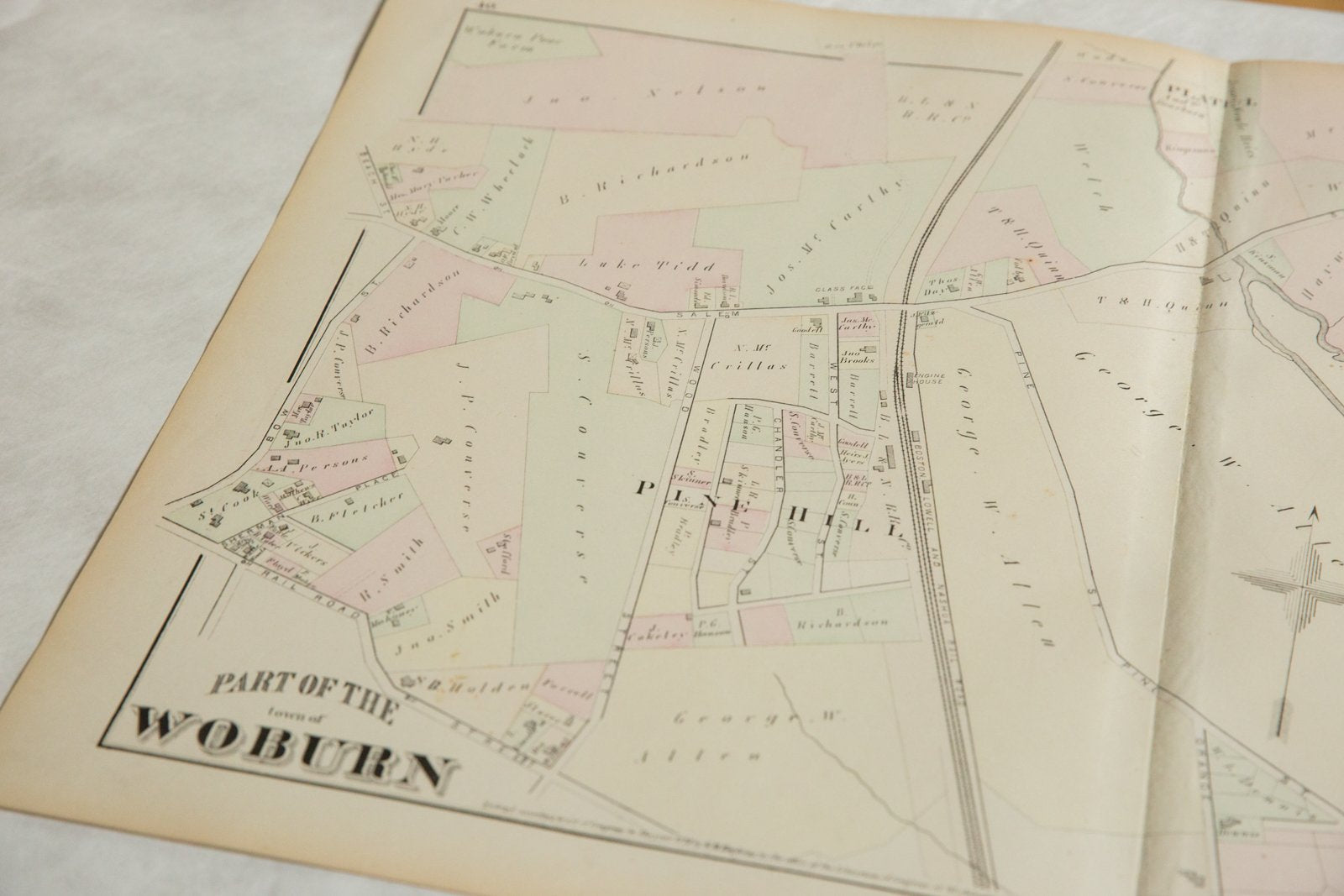 Antique Woburn Massachusetts Atlas Map Plate I