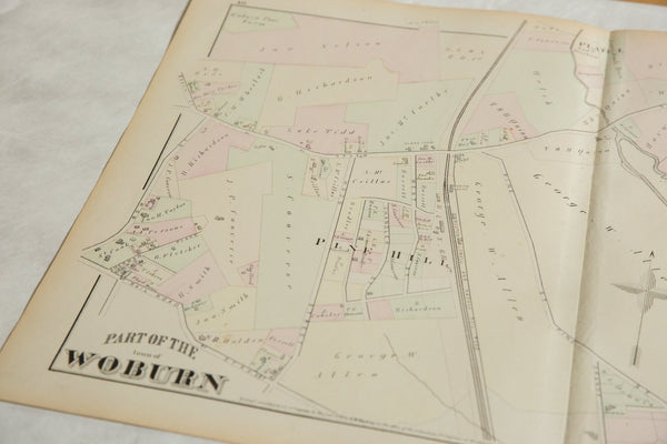 Antique Woburn Massachusetts Atlas Map Plate I