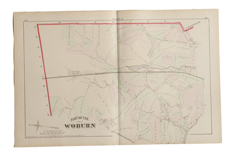 Antique Woburn Massachusetts Atlas Map Plate J