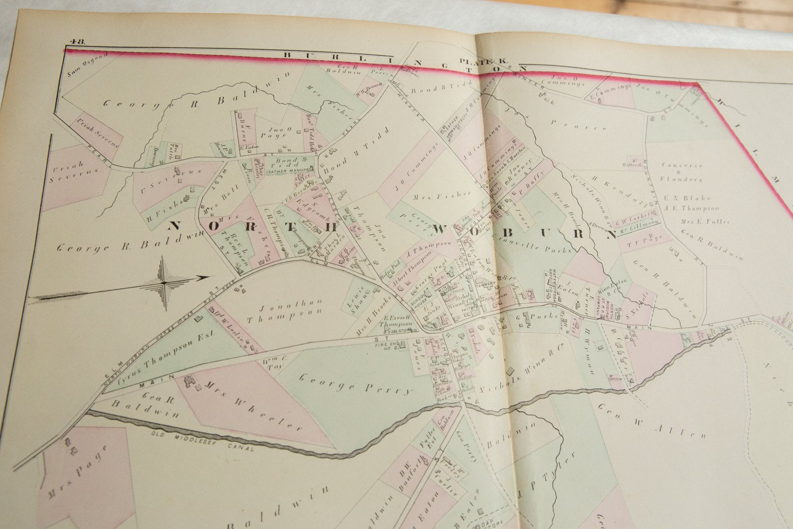 Antique Woburn Massachusetts Atlas Map Plate K