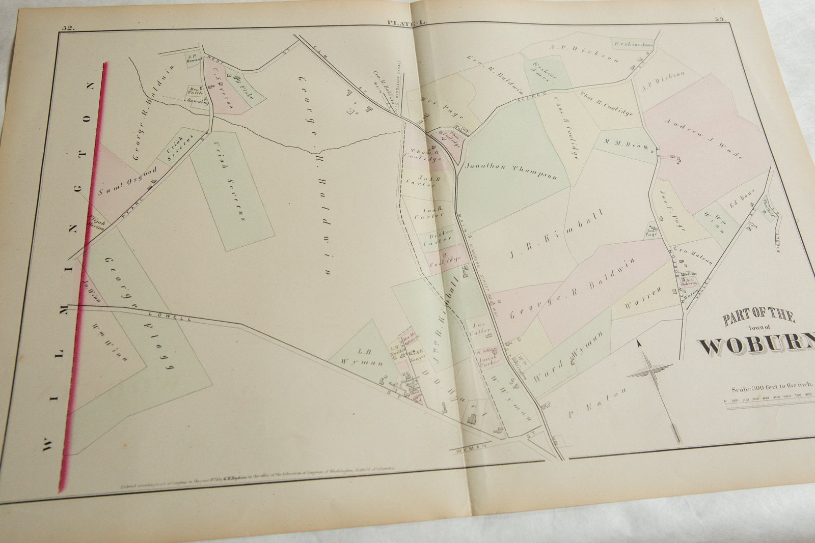 Antique Woburn Massachusetts Atlas Map Plate L