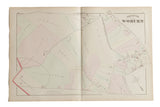 An antique 1875 atlas map of Woburn, Massachusetts showing hand-colored landowner plots.