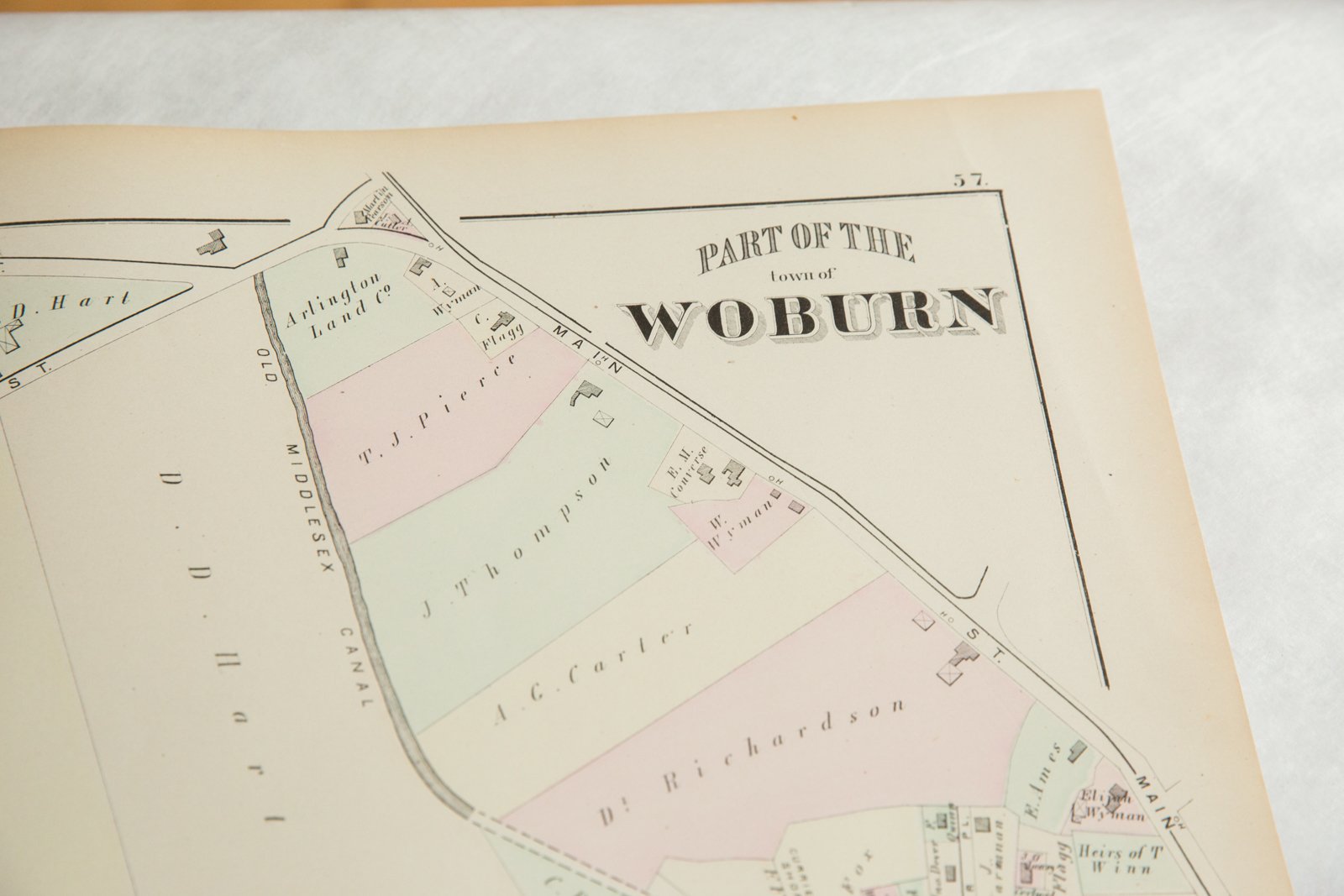 Antique Woburn Massachusetts Atlas Map Plate M
