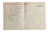 An antique 1875 atlas map of Woburn, Massachusetts, showing landowners and parcels with subtle color.