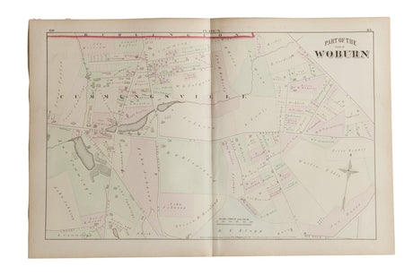 Antique Woburn Massachusetts Atlas Map Plate N