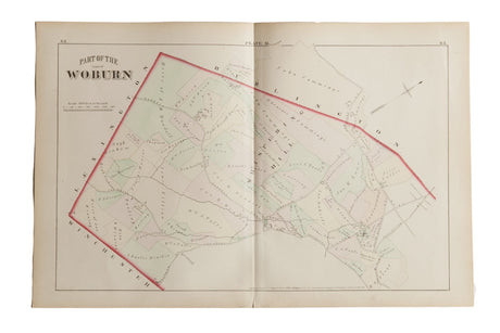 Antique Woburn Massachusetts Atlas Map Plate O