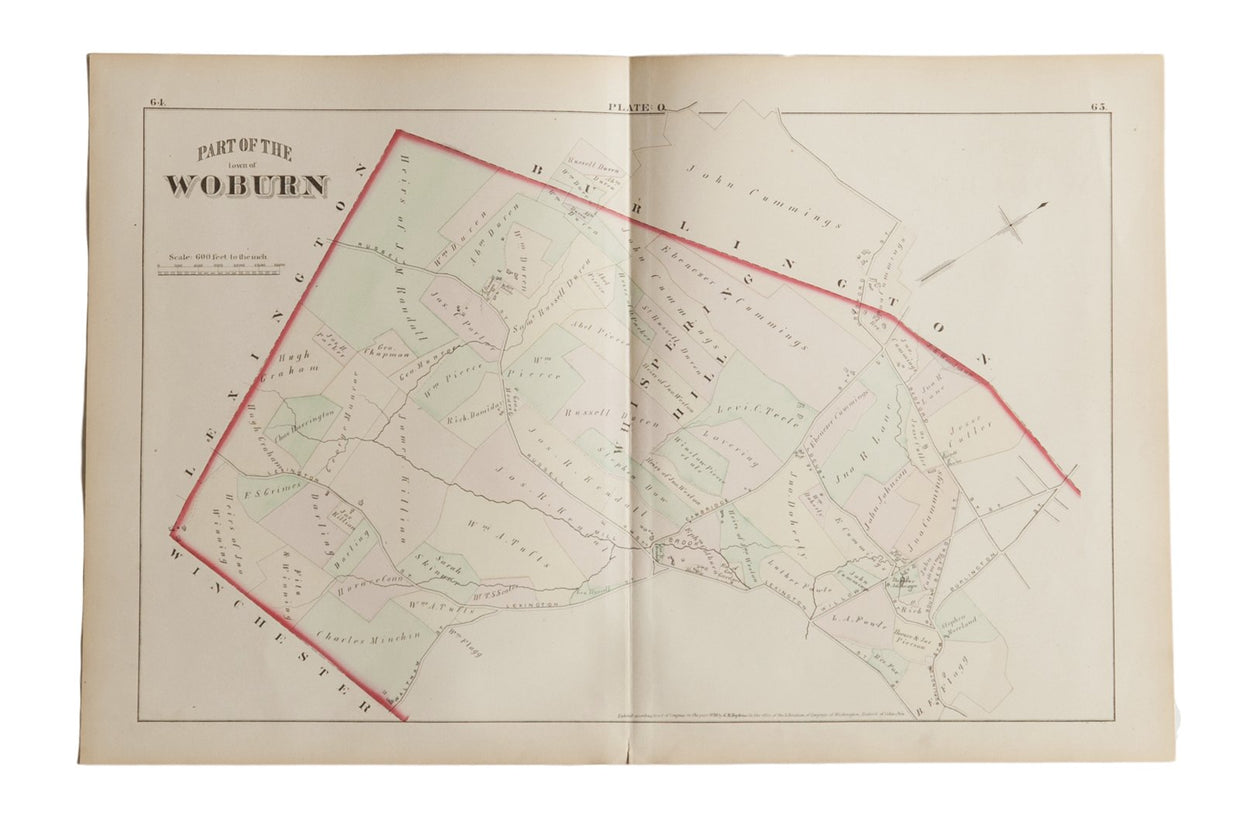 Antique Woburn Massachusetts Atlas Map Plate O