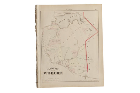 Antique Woburn Massachusetts Atlas Map Plate P