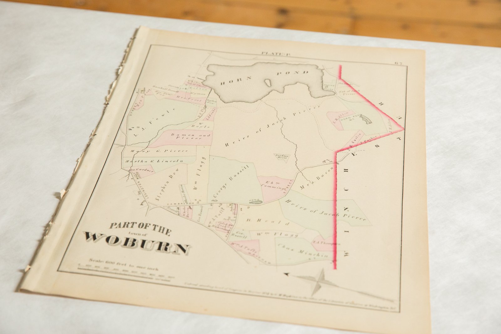Antique Woburn Massachusetts Atlas Map Plate P