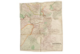 Antique folding map of the City of Boston from 1874, shown unfolded with muted color-coded districts.
