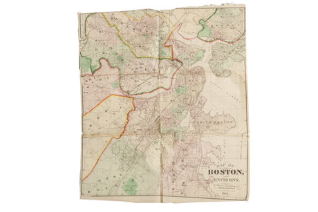 Antique Folding Map of City of Boston and its Environs 1874