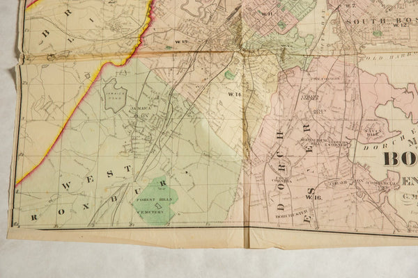 Antique Folding Map of City of Boston and its Environs 1874
