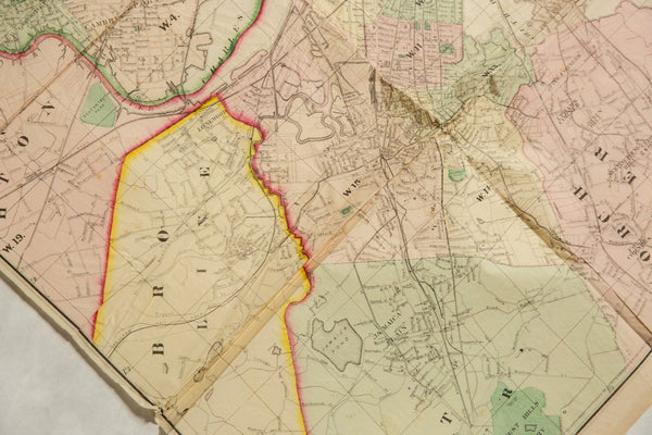 Antique Folding Map of City of Boston and its Environs 1874