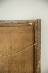 Reverse of 19th century portrait painting showing aged canvas, wood stretcher, and string.