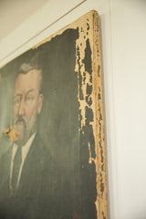Distressed right edge of the 19th Century portrait, revealing significant paint loss.