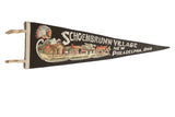 Vintage Schoenbrunn Village felt pennant with a Native American graphic and historic cabin scene.