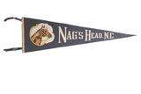 Vintage Nag's Head N.C. felt pennant featuring brown horse graphic on deep blue, 8 x 25 inches.
