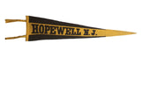 Antique 1920s Hopewell N.J. felt pennant, black and yellow sewn lettering, 6x26 inches.