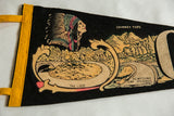 Vintage felt pennant with colorful Native American, Chimney Tops, and Newfound Gap Highway imagery.
