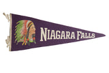 Vintage Niagara Falls felt flag pennant in purple with a Native American woman graphic.