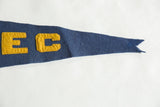 The notched swallowtail tip of the vintage blue wool felt pennant.