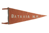Antique Batavia N.Y. wool felt pennant, muted orange with cream lettering, 10x23 inches.