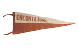A vintage 1920s Oneonta Normal pennant in time-softened orange and off-white wool felt.