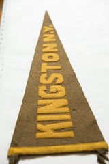 Sewn yellow 'KING' letters on brown felt of the Antique Kingston N.Y. pennant.