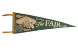 Vintage Souvenir of The Fair Syracuse felt pennant, green, cow, horse, ferris wheel, pumpkins, 8x25 inches.