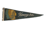 Vintage Honeoye Lake felt pennant with Native American profile and script, dark green, 8x24.