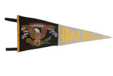 Vintage West Point felt flag pennant, black, gray, with eagle emblem and yellow script.