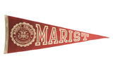 Vintage red Marist felt pennant with cream lettering and circa 1940s college emblem.