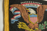 Left side of vintage West Point felt pennant with eagle, red, white, blue ribbon, yellow border.