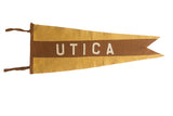 Antique Utica NY felt pennant, golden yellow and brown, with white UTICA text.