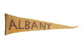 Antique Albany felt pennant with time-softened purple ALBANY lettering on goldenrod yellow.