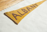 Time-softened purple ALBANY block felt lettering on goldenrod yellow pennant.
