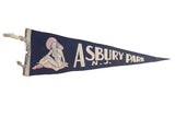 Vintage Asbury Park N.J. felt pennant, 1930s bathing suit woman and hat, navy blue.