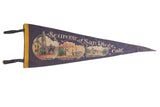 Dark blue vintage San Diego felt pennant with historic building illustrations, 9x26 inches.