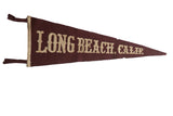 Antique Long Beach, Calif. felt pennant banner in maroon with cream letters, 11x29.