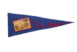 Vintage circa 1940s Los Angeles wool felt pennant, red script, Union Station photo.