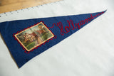 Vintage blue felt Hollywood pennant featuring Bette Davis house photo and red embroidery.