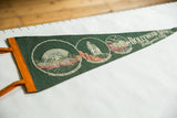 Vintage Hollywood Bowl felt pennant, dark green with orange trim and three detailed motifs.