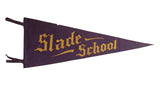 Antique Slade School felt flag pennant in deep purple with gold Gothic lettering.
