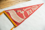 Vintage red felt Ice Follies pennant, yellow ties, and partial tour city list.