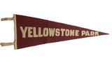 Antique Yellowstone Park felt flag pennant with white block lettering, red background, 11x30 inches.