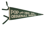 Vintage circa 1930s Pop and His Six Original Hoboes felt pennant in dark green.