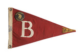 Vintage red felt pennant with white B, Weston Trojans pin, yellow Weston, 10x16.