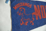 Blue felt pennant featuring red 'MUSTANGS' and horse graphic, with loss on 'NO' text.