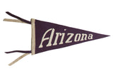 Vintage Arizona felt pennant in deep purple with cream 'Arizona' text.
